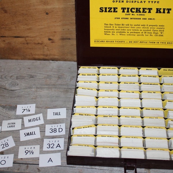 Vintage Clothing Department Store Size Ticket Kit from the 1940s