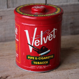 Empty Red Velvet Tobacco Tin Liggett & Myers Pipe Cigarette Round 14 oz Container Tobacciana Advertising Collectible Home Storage Container