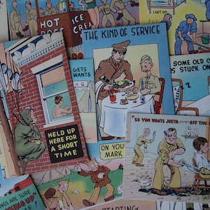 Lot of 12 World War 2 Era MWM Linen Comic Postcards, Unused Funny WWII Collectible