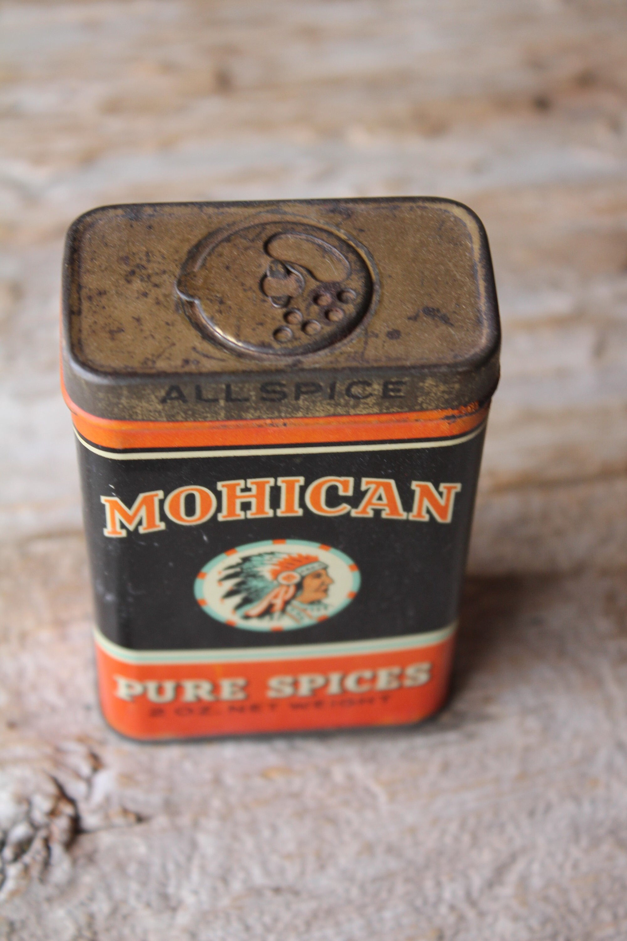Mohican Brand Allspice Antique Spice Tin New York City Rare 1936