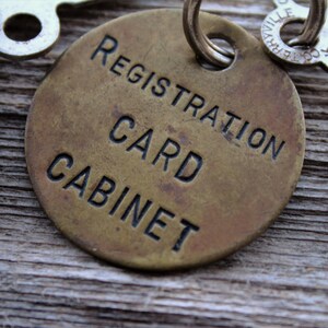 Vintage Brass Registration Card Cabinet Keychain with Eagle Flat Key image 4