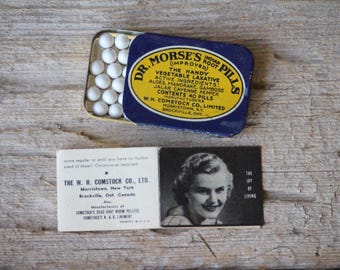 Dr Morse's Indian Root Pills Pocket Medicine Tin Antique Drug Store Laxative Quack Patent Advertising Apothecary Collectible W H Comstock Co