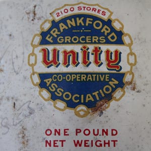 Unity Brand Coffee Tin One Pound Key Wind Can Rare Vintage Advertising ...