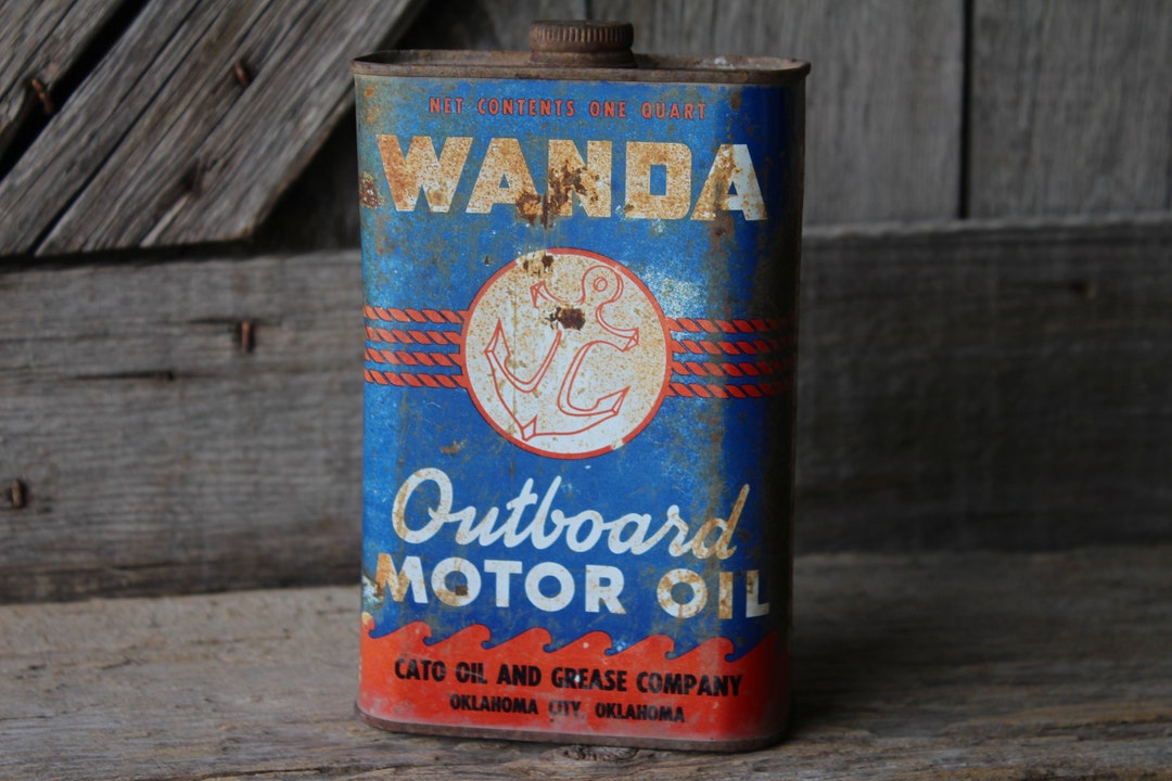 Wanda Outboard Motor Oil Tin With Anchor Graphics Cato Oil and Grease