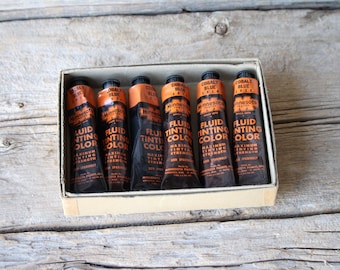 Minnesota Paint Company Full Box Cobalt Blue Fluid Tinting Color Metal Tubes New Old Stock Antique Hardware Store Advertising Collectible