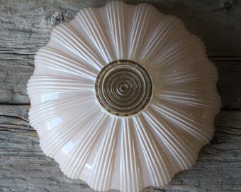Antique Art Deco Pink Scalloped Single Hole Ceiling Light Shade 14" Diameter Heavy Glass For Living Room or Bedroom Sunflower Starburst