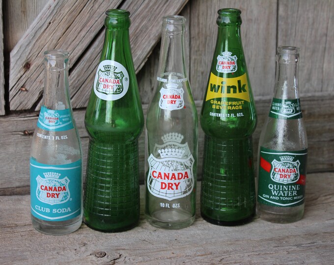 Lot of Five Vintage Canada Dry Soda Bottles Club Soda, Wink, Quinine Water Etsy