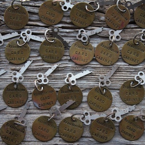 Vintage Brass Registration Card Cabinet Keychain with Eagle Flat Key image 2