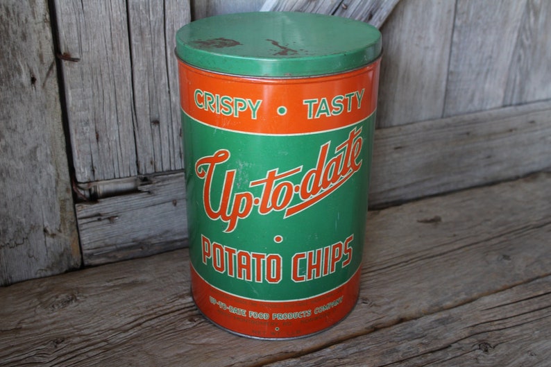 Uptodate Vintage Potato Chips Tin Uptodate Food Products Etsy