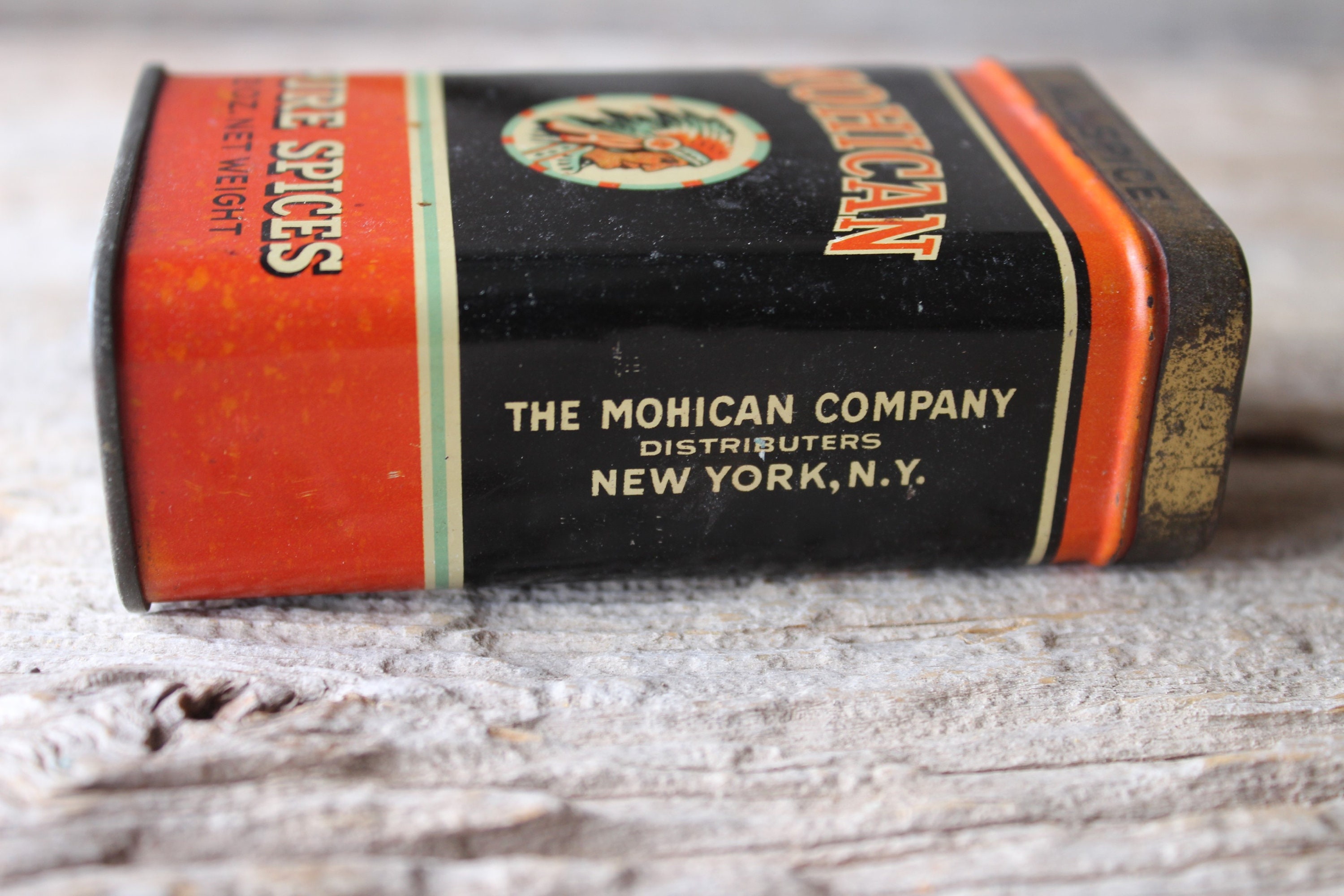 Mohican Brand Allspice Antique Spice Tin New York City Rare 1936