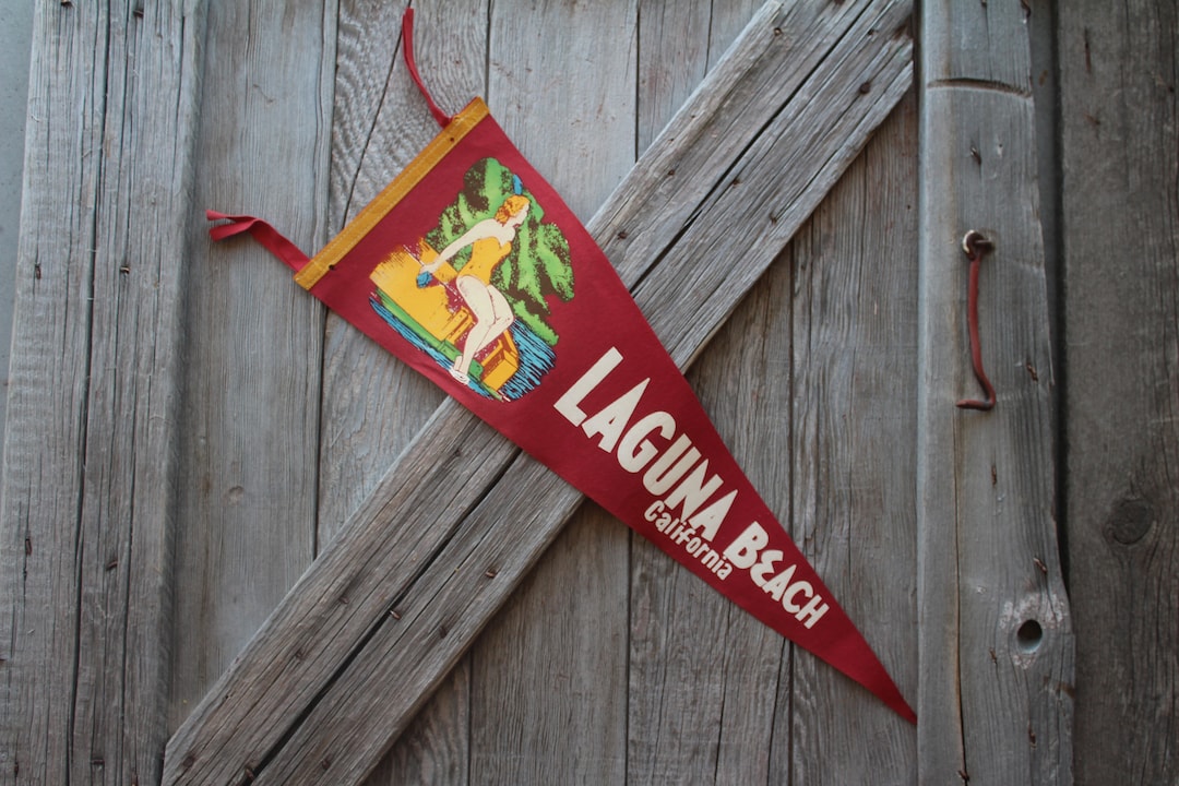 Laguna Beach California Souvenir Felt Travel Pennant in Red and Yellow