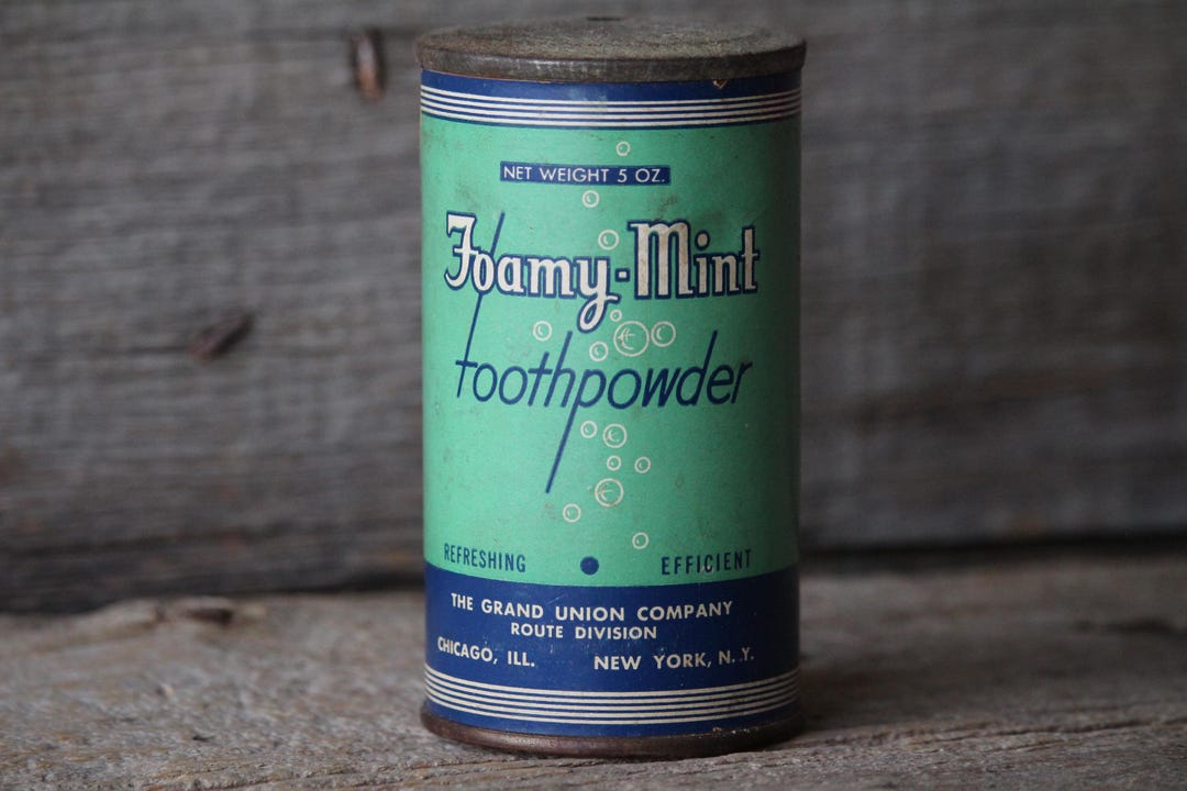 Tooth Powder Can Rare Foamy Mint Tooth Powder Canister Mid Century Dental Tin Grand ...