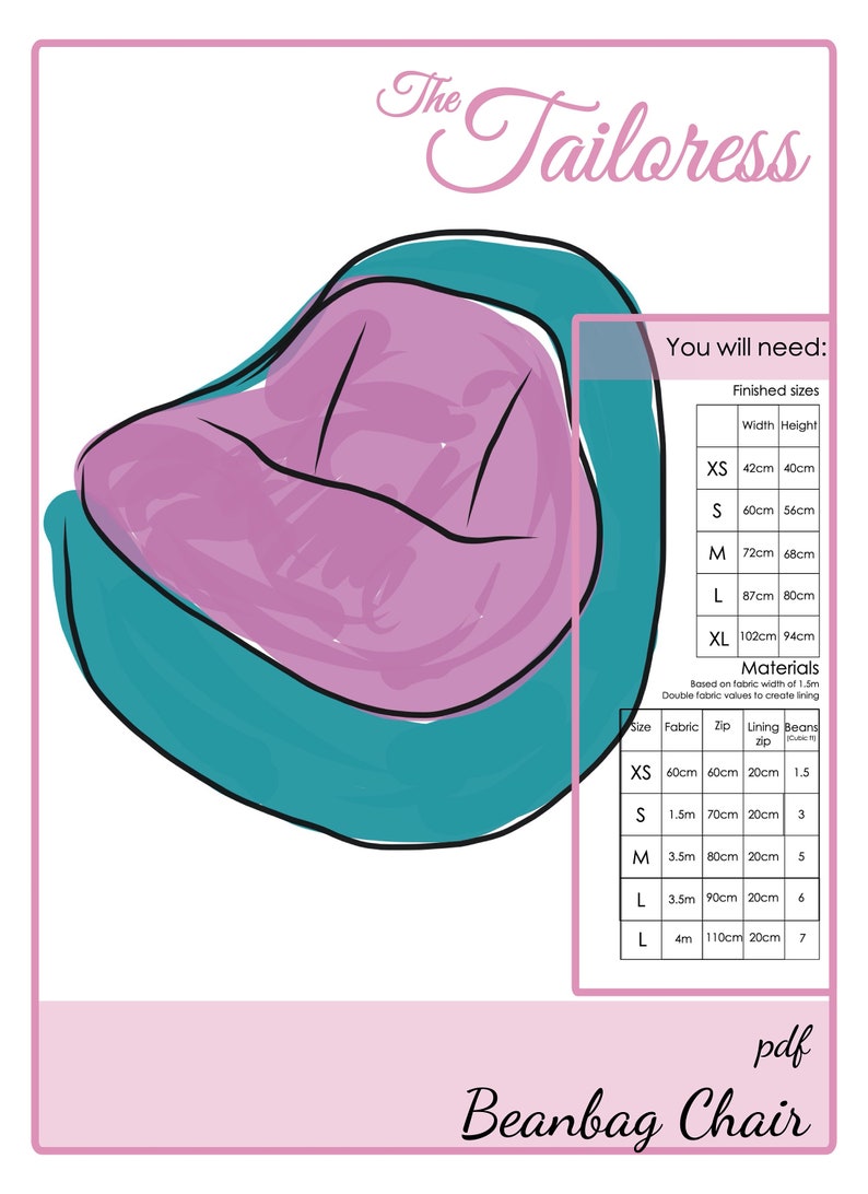 BEANBAG CHAIR PDF Sewing Pattern 5 Sizes image 9