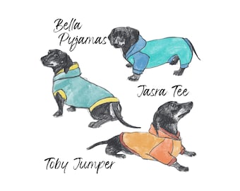 Dachshund Clothes Sewing Pattern BUNDLE Pajamas for Sausage Dog Clothing, Dachshund Clothes for Dogs, Weiner Dog Pyjamas for Weenie Dog
