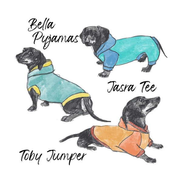 Dachshund Clothes Sewing Pattern BUNDLE Pajamas for Sausage Dog Clothing, Dachshund Clothes for Dogs, Weiner Dog Pyjamas for Weenie Dog