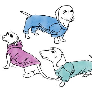 Mönsterpaket för taxkläder i PDF-format – Mönster för hundpyjamas, skjorta och tröja