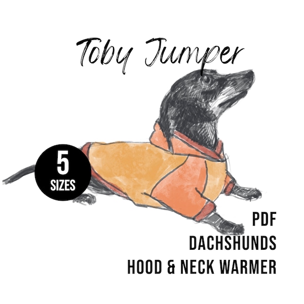 5 Sizes - Dachshunds Dog Toby Jersey PDF Pattern (XXS/XS/S/M/L) Sausage Dog Sewing Pattern Weenie Clothes