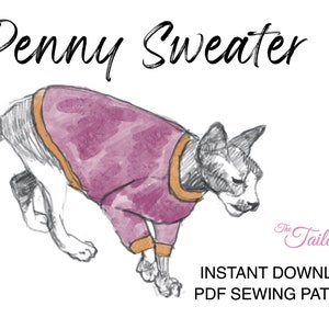 Cat Sweater for Cats PDF Sewing Pattern, Cat Sewing Pattern PDF Cat Sweater for Cats, Sphynx Cat Clothes, Spyhnx Kitten Clothes, Cat Shirt