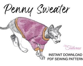 Cat Sweater for Cats PDF Sewing Pattern, Cat Sewing Pattern PDF Cat Sweater for Cats, Sphynx Cat Clothes, Spyhnx Kitten Clothes, Cat Shirt