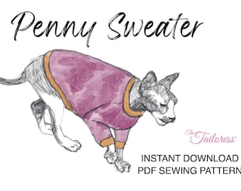 Cat Sweater for Cats PDF Sewing Pattern, Cat Sewing Pattern PDF Cat Sweater for Cats, Sphynx Cat Clothes, Spyhnx Kitten Clothes, Cat Shirt