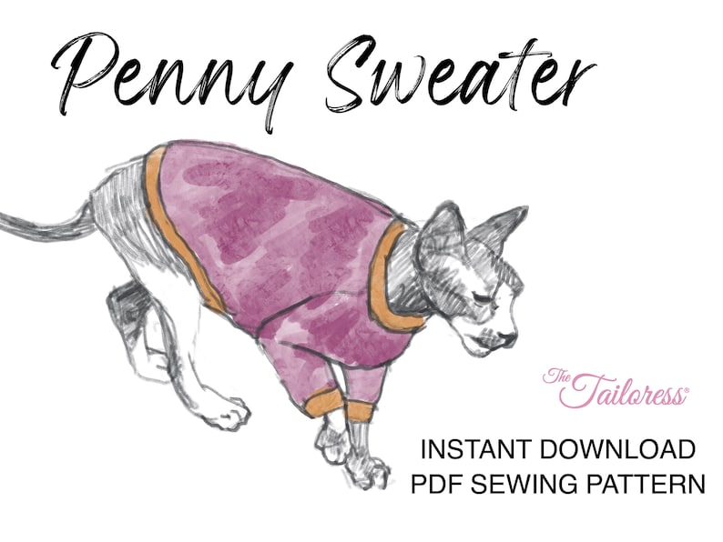 Cat Sweater for Cats Instant Download PDF Sewing Pattern  cat gifts for cats sphinx cat clothing sphynx cat clothes cat sweaters cat pdf cat shirt
