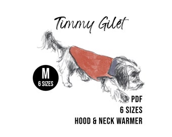 Patrón de costura en PDF para chaqueta de perro, 6 tallas, MEDIANA (7-12), Timmy