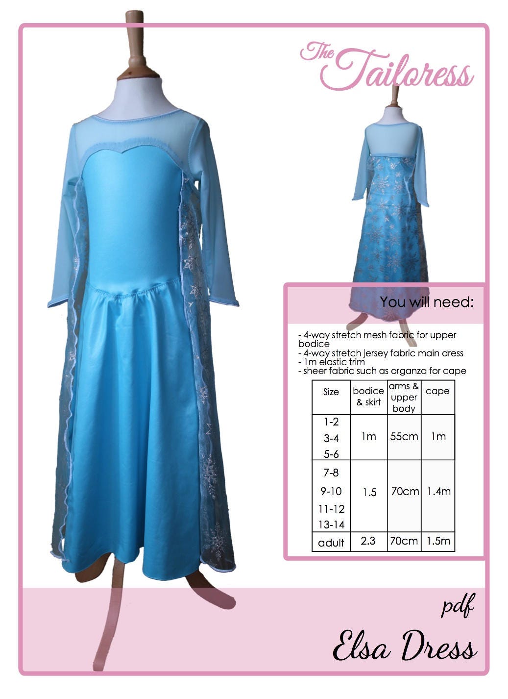 Age 16 Elsa Frozen Pdf Sewing Patterns Frozen Dress Sewing Etsy UK