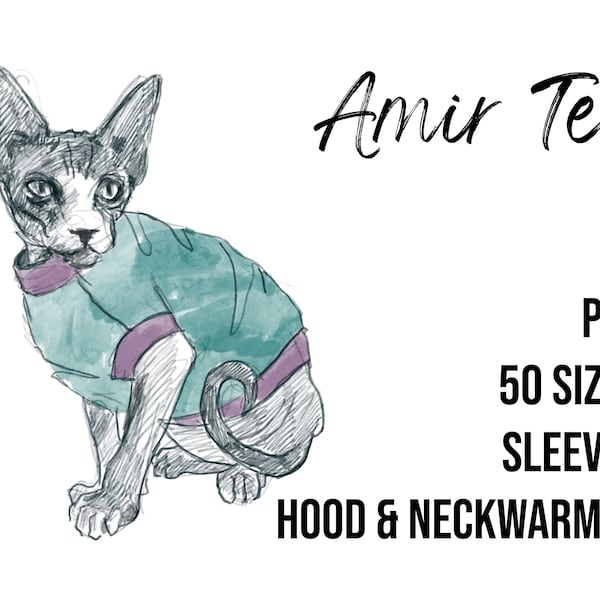 Schnittmuster Katze Hoodie, Katze Rollkragen, Haustier Geschenk für Katzen Sphynx Pullover Schnittmuster Sphinx Katze Kleidung Warme Katze Pullover