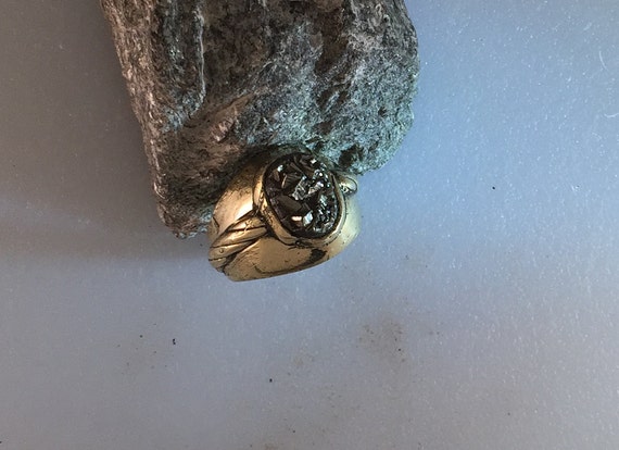 Natural Pyrite Crystals in Yellow Brass Ring | Etsy