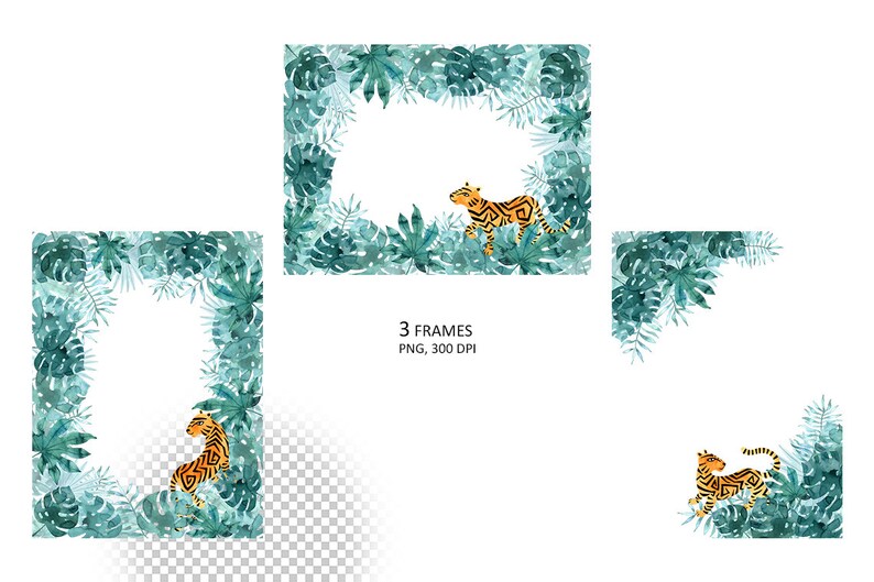 Jungle Tigers Frames Download Tropical Frames With Tigers Etsy