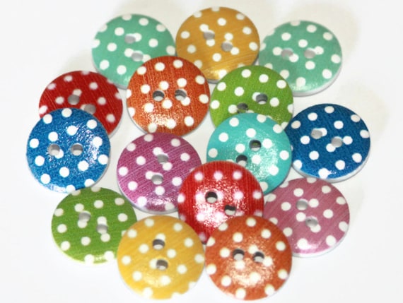 20 Mixed Wooden Round Gingham /& Spotty BUTTONS 15mm Sewing Crafts