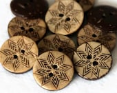 10 Snowflake Star Buttons 18mm - Coconut Shell Brown - Natural Wooden Buttons - NW56