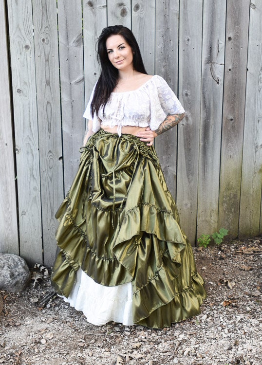 Olive Green Double Pull Up Taffeta Skirt