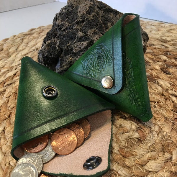 Leather Coin Purse - Origami style - Celtic desing