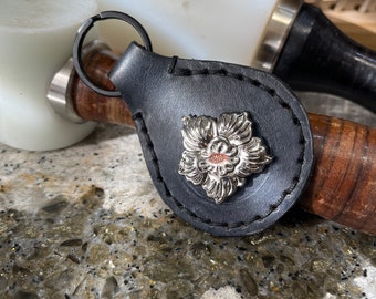 Handcrafted Leather floral hibiscus Key Ring or Purse Charm