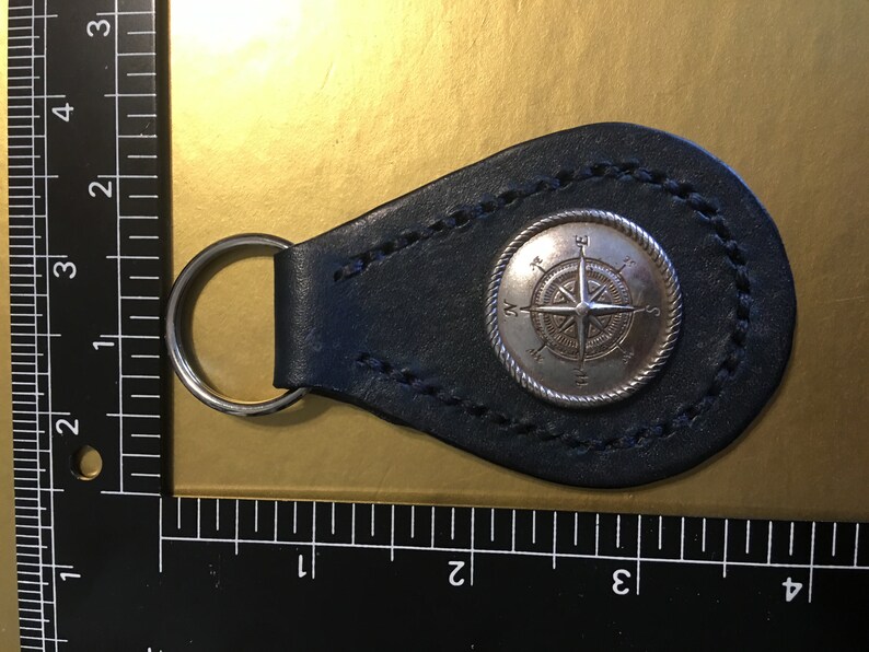 Handmade Leather Keychain with Compass Rose Concho Etsy