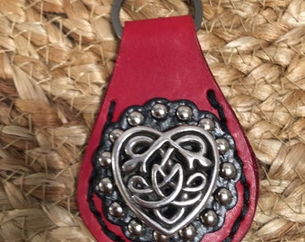 Handcrafted Leather Celtic Heart and Studs Key Ring or Purse Charm