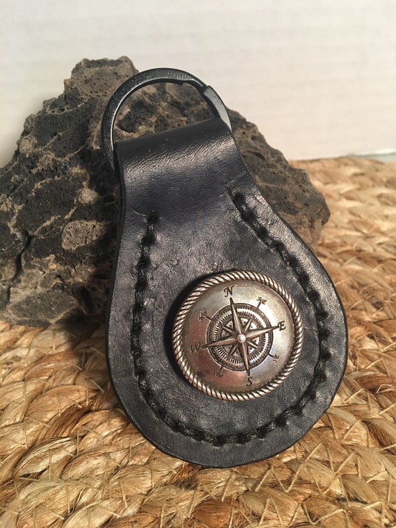 Handmade Leather Keychain with Compass Rose Concho Etsy