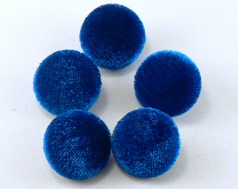 3/4" Blue Velvet Fabric Covered Shank Buttons