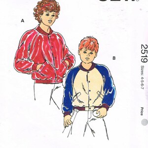 Size 4-7 Unisex Girls or Boys Snap Front Football Jacket Sewing Pattern - Kwik Sew 2519