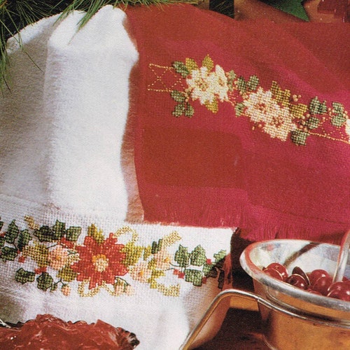Christmas Poinsettia Cross Stitch Patterns For Tea Towels