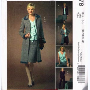 May include: McCall's sewing pattern M4978 showing a woman in a grey tweed suit with blue trim. The pattern includes a coat, skirt, and top. The text "NON-STOP WARDROBE" is visible.