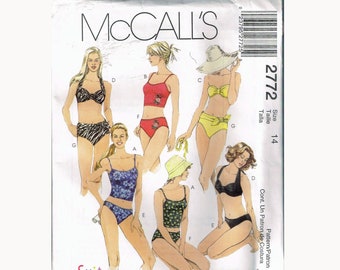 Size 14 Misses' Two Piece Halter Neck Swim Suit Sewing Pattern - McCalls 2772