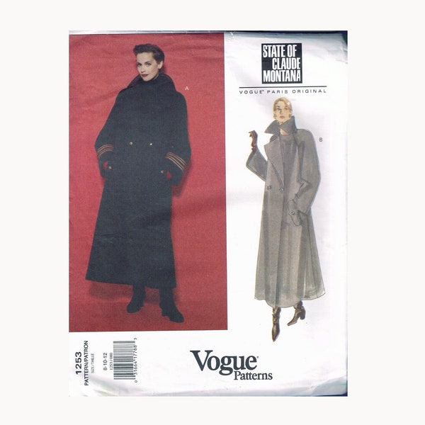 Size 8-12 Misses Long A Line Coat With Oversize Notch Collar Sewing Pattern - Montana Vogue 1253