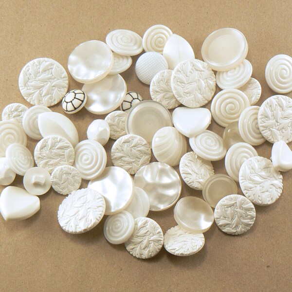 50 Plastic White/Off White Shank Button Mix - White Crafting Buttons - White Button Mix - Bulk White Buttons - Assorted White Buttons