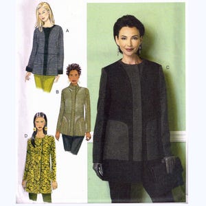 May include: A Butterick sewing pattern envelope, style B6421, featuring illustrations of various jacket designs. The envelope displays a woman in a black jacket with dark gray panels. The pattern includes sizes 14-16-18-20-22.