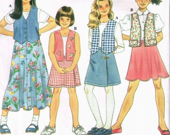Size 7-10 Girl/'s Knee Length Wrap Skirt Or Pull On Flared Skirt With Vest Sewing Pattern Simplicity 7233