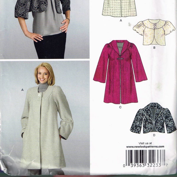 Size 8-18 Misses' Easy Shawl Collar A Line Knee Length Coat Sewing Pattern - New Look 6832