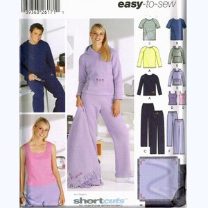 Size XS-XL Misses Or Mens Easy Hooded Kangaroo Pocket Sweatshirt Or Pull On Sweat Pants Sewing Pattern - Simplicity 5782