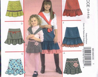 Childrens Girls Skirts With Flounce or Ruffle Variations Lace Trim Ribbon Trim Contrast Lower Ruffle McCalls Pattern M5169 Size 3-4-5-6